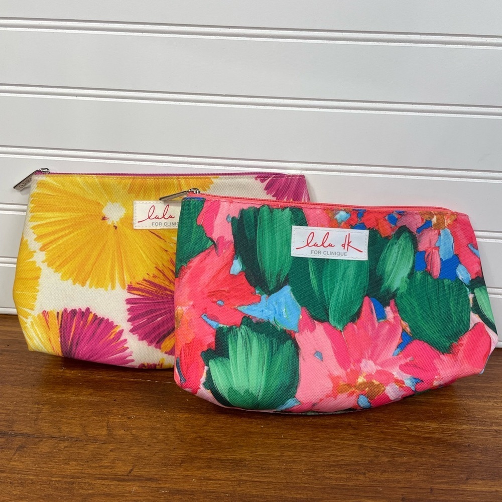 Lulu Dk Clinique Floral Printed Cosmetic Set of 2 Bags GUC